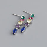 925 Silver Zircon Tassel Drop Earrings Bohemia Style Party Jewelry