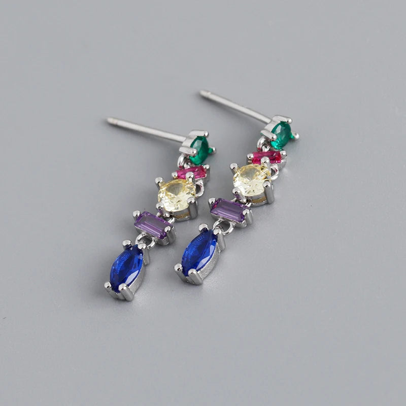 925 Silver Zircon Tassel Drop Earrings Bohemia Style Party Jewelry