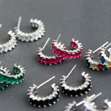 925 Silver Square Rainbow Zircon Stud Earrings Bohemian Charm Jewelry