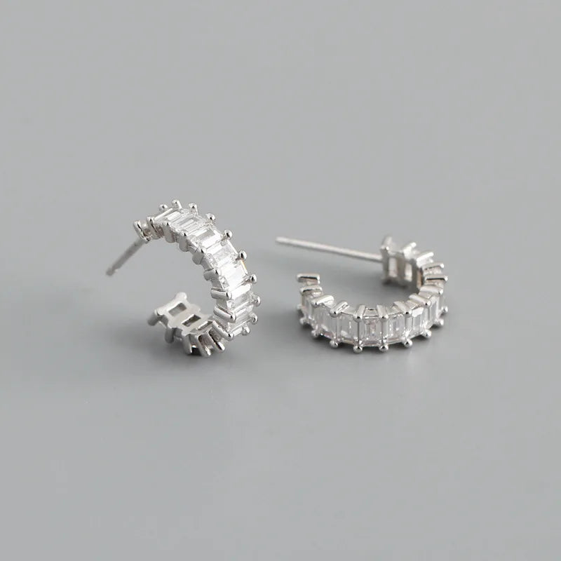 925 Silver Square Rainbow Zircon Stud Earrings Bohemian Charm Jewelry