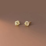 925 Silver Romantic Rose Stud Earrings French Flowers Party Jewelry