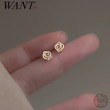925 Silver Romantic Rose Stud Earrings French Flowers Party Jewelry