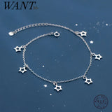 925 Silver Star Cuban Chain Charm Anklet for Women