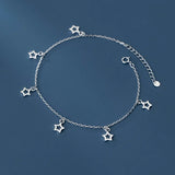 925 Silver Star Cuban Chain Charm Anklet for Women