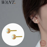 925 Silver Opal Zircon Stud Earrings Women Bone Piercing Jewelry