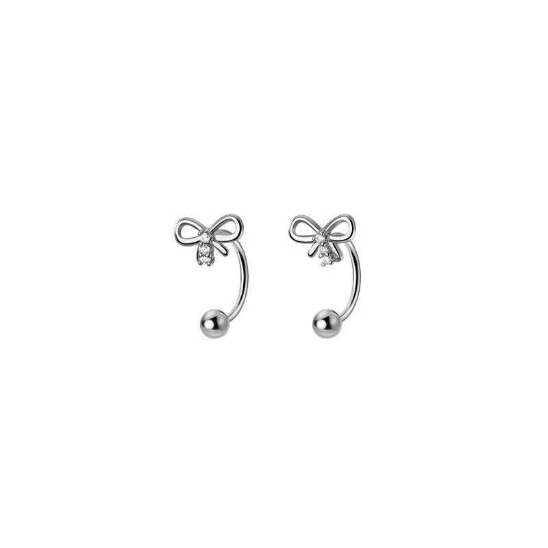 925 Sterling Silver Romantic Bow Thread Beads Earrings for Women
