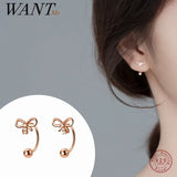 925 Sterling Silver Romantic Bow Thread Beads Earrings for Women