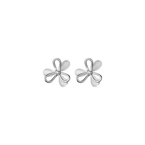 Sterling Silver Clover Opal Stud Earrings Romantic Wedding Jewelry