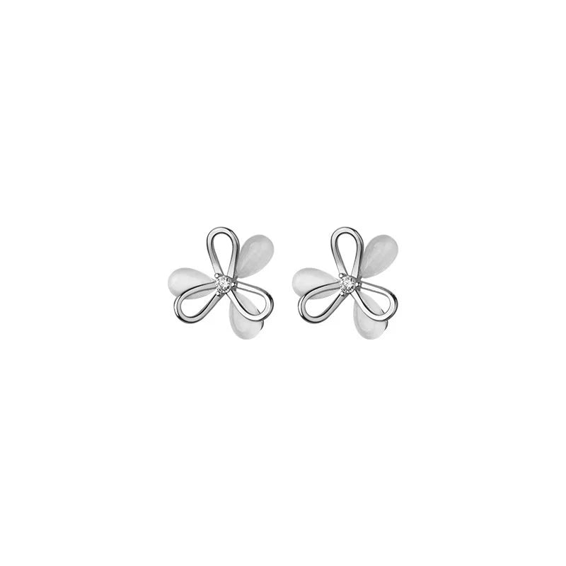 Sterling Silver Clover Opal Stud Earrings Romantic Wedding Jewelry