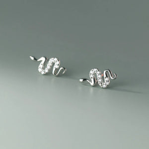 925 Silver Zircon Snake Stud Earrings for Women