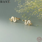 925 Silver Zircon Snake Stud Earrings for Women