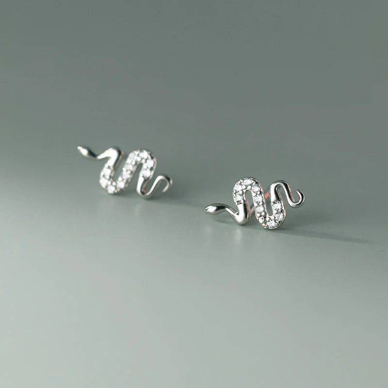 925 Silver Zircon Snake Stud Earrings for Women