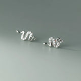 925 Silver Zircon Snake Stud Earrings for Women