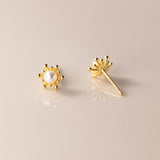 925 Silver Snowflake Pearl Stud Earrings Women Teen Piercing Jewelry