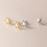 925 Silver Snowflake Pearl Stud Earrings Women Teen Piercing Jewelry