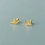 925 Silver Golden Snake Spiral Stud Earrings for Women Punk Style