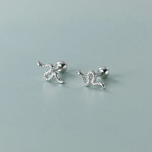 925 Silver Golden Snake Spiral Stud Earrings for Women Punk Style