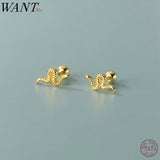 925 Silver Golden Snake Spiral Stud Earrings for Women Punk Style