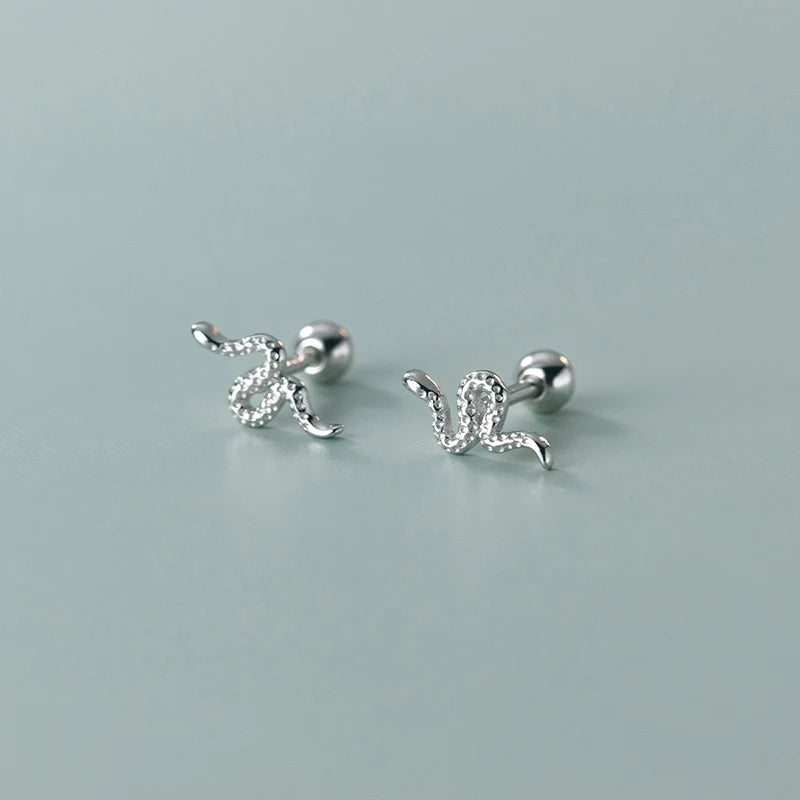 925 Silver Golden Snake Spiral Stud Earrings for Women Punk Style