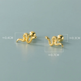 925 Silver Golden Snake Spiral Stud Earrings for Women Punk Style