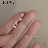 925 Silver Flowers Zircon Stud Earrings Romantic Party Jewelry