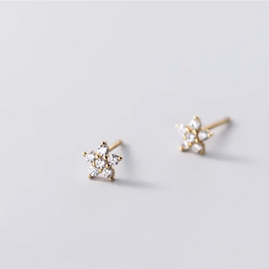 925 Silver Flowers Zircon Stud Earrings Romantic Party Jewelry