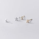 925 Silver Flowers Zircon Stud Earrings Romantic Party Jewelry