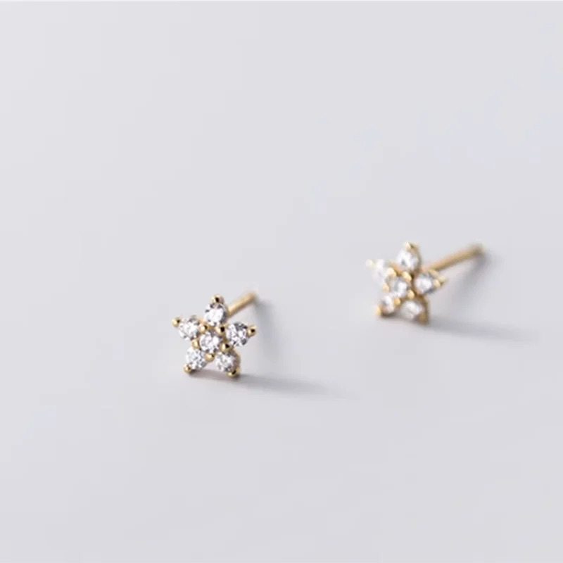 925 Silver Flowers Zircon Stud Earrings Romantic Party Jewelry