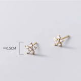 925 Silver Flowers Zircon Stud Earrings Romantic Party Jewelry