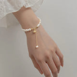925 Silver Baroque Pearl Bell Chain Bracelet Wedding Jewelry