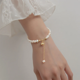 925 Silver Baroque Pearl Bell Chain Bracelet Wedding Jewelry