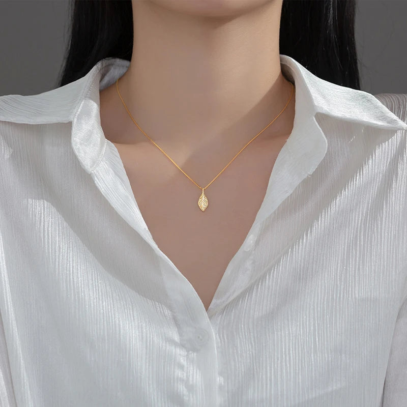925 Silver Leaf Pendant Necklace Vintage Statement Jewelry Gift