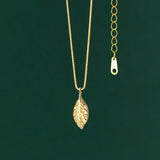 925 Silver Leaf Pendant Necklace Vintage Statement Jewelry Gift