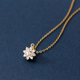 925 Silver Sunflower Zircon Necklace for Women