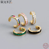 925 Silver Square Zircon Ear Clips for Women No Piercing Cuff