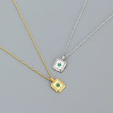 925 Silver Ray Star Pendant Green Zircon Necklace