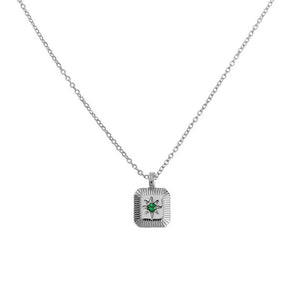 925 Silver Ray Star Pendant Green Zircon Necklace