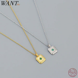 925 Silver Ray Star Pendant Green Zircon Necklace