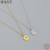 925 Silver Ray Star Pendant Green Zircon Necklace