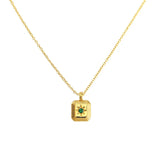 925 Silver Ray Star Pendant Green Zircon Necklace