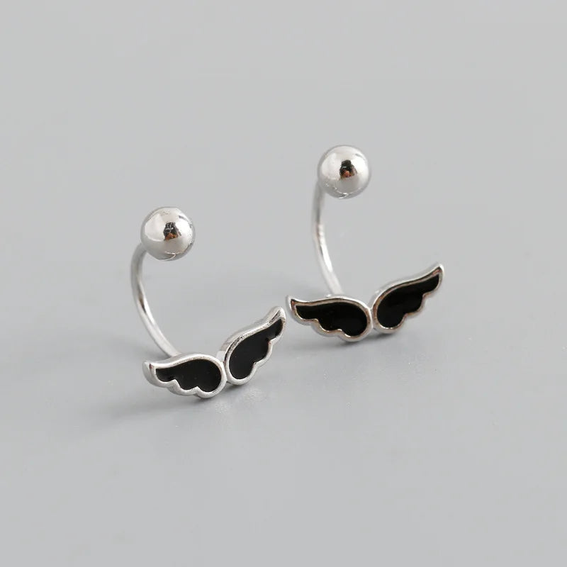 925 Silver Angel Wings Spiral Stud Earrings