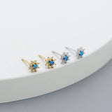 925 Silver Opal Zircon Floral Stud Earrings Romantic Flower Piercing