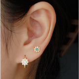 925 Silver Opal Zircon Floral Stud Earrings Romantic Flower Piercing