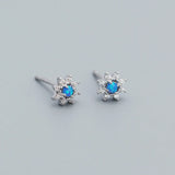 925 Silver Opal Zircon Floral Stud Earrings Romantic Flower Piercing