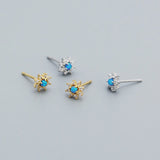 925 Silver Opal Zircon Floral Stud Earrings Romantic Flower Piercing