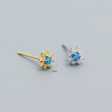 925 Silver Opal Zircon Floral Stud Earrings Romantic Flower Piercing