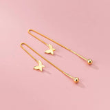 925 Silver Love Flower Butterfly Ear Line Drop Earrings