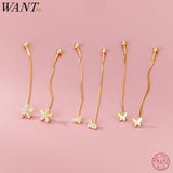 925 Silver Love Flower Butterfly Ear Line Drop Earrings