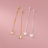 925 Silver Love Flower Butterfly Ear Line Drop Earrings