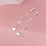 925 Silver Love Flower Butterfly Ear Line Drop Earrings